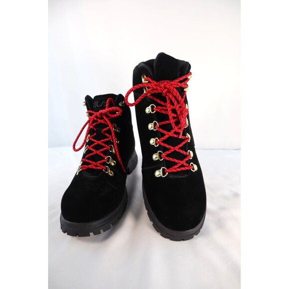 FILA Black by women' Suede Hiking Boots with Red Laces & Gold Hardware Size 10.5 - Picture 1 of 8